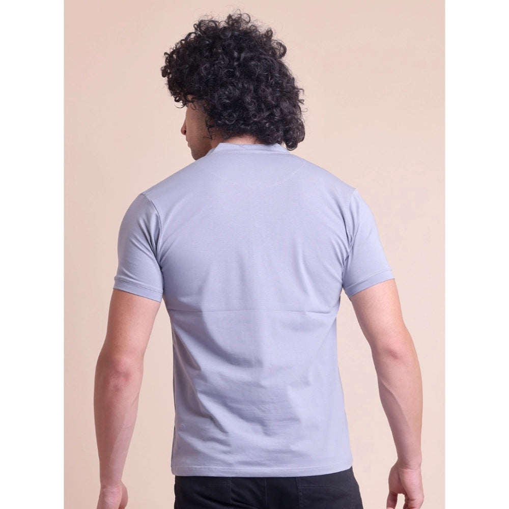 Amfyn Men's Casual Cotton Solid Half Sleeve Mandarin Collar T-Shirt (Teegrey)
