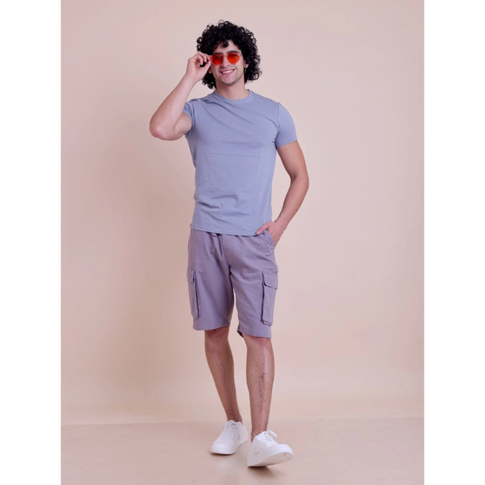 Amfyn Men's Casual Cotton Solid Half Sleeve Round Neck T-Shirt (Purple)