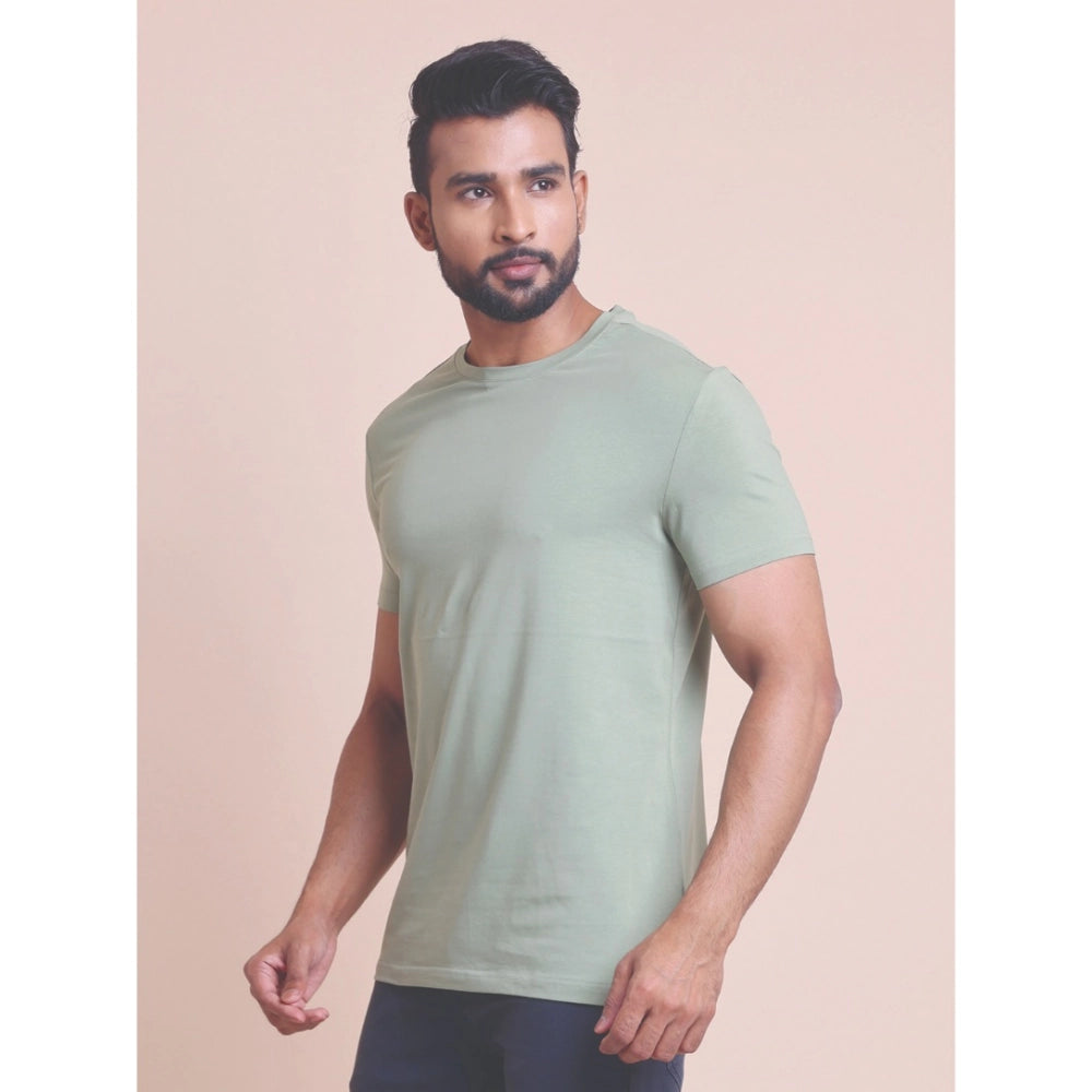 Amfyn Men's Casual Cotton Solid Half Sleeve Round Neck T-Shirt (Newsage)
