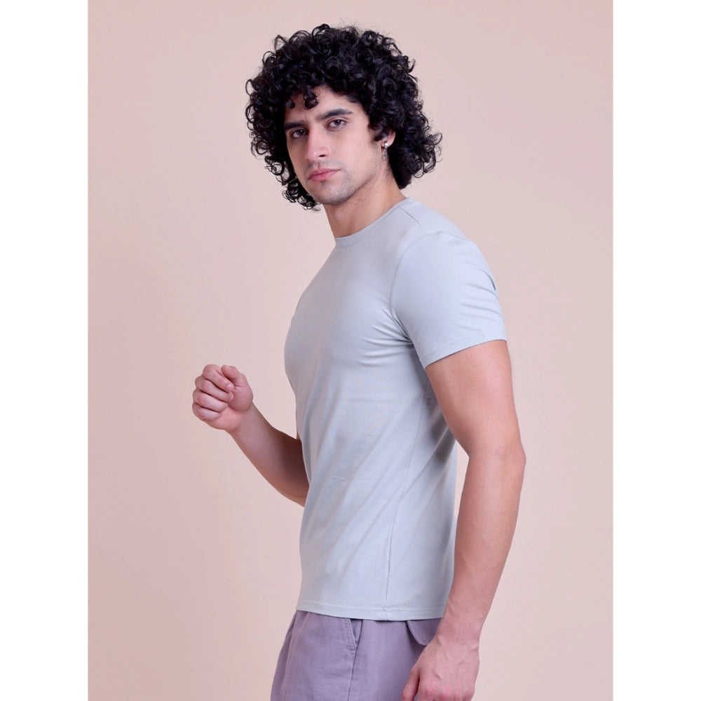Amfyn Men's Casual Cotton Solid Half Sleeve Round Neck T-Shirt (Grey)