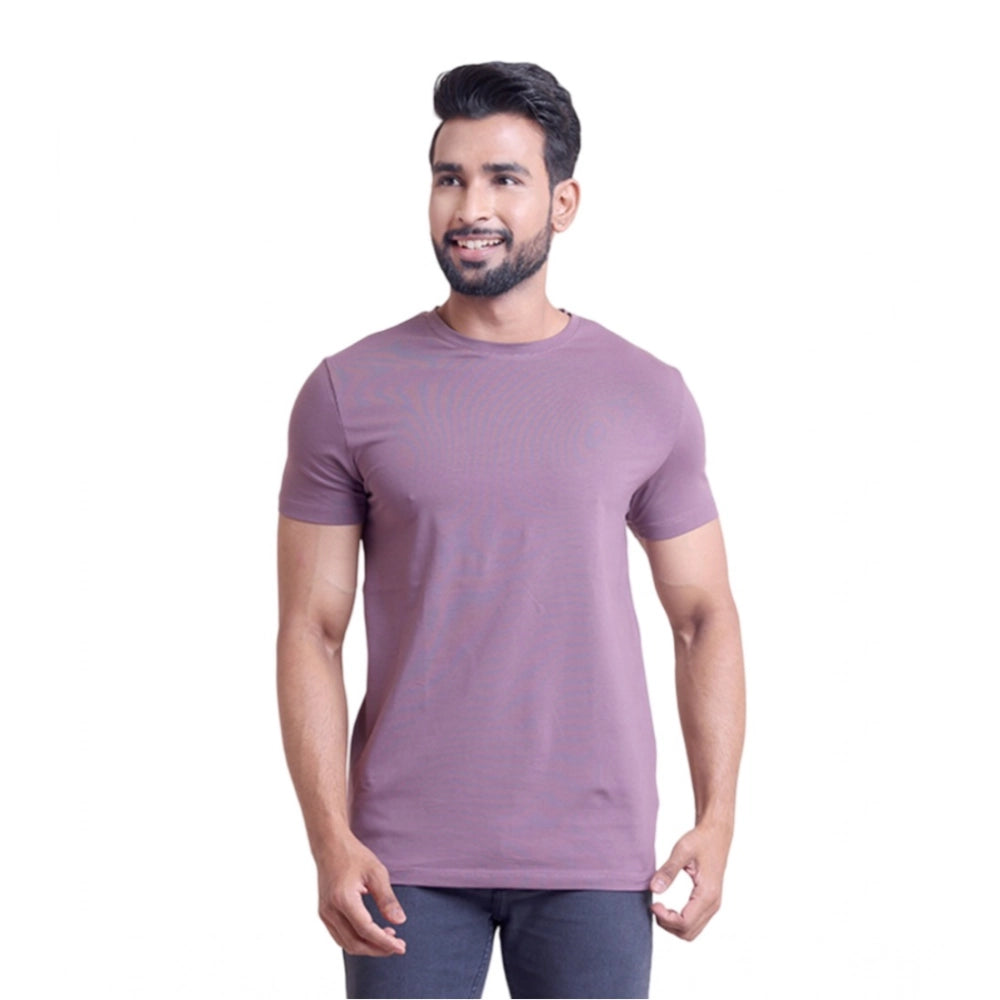 Amfyn Men's Casual Cotton Solid Half Sleeve Round Neck T-Shirt (Berry)