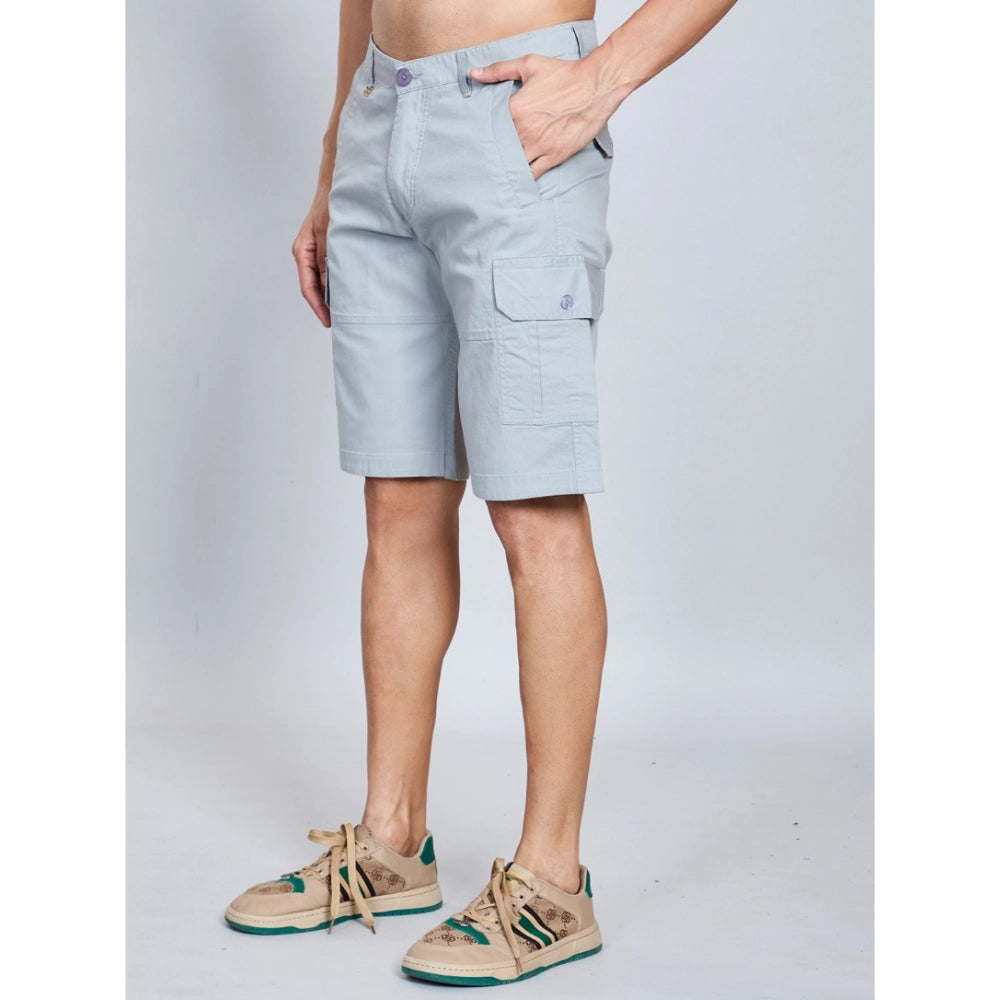 Amfyn Men's Casual Cotton Solid Knee Length Cargo Shorts (Grey)
