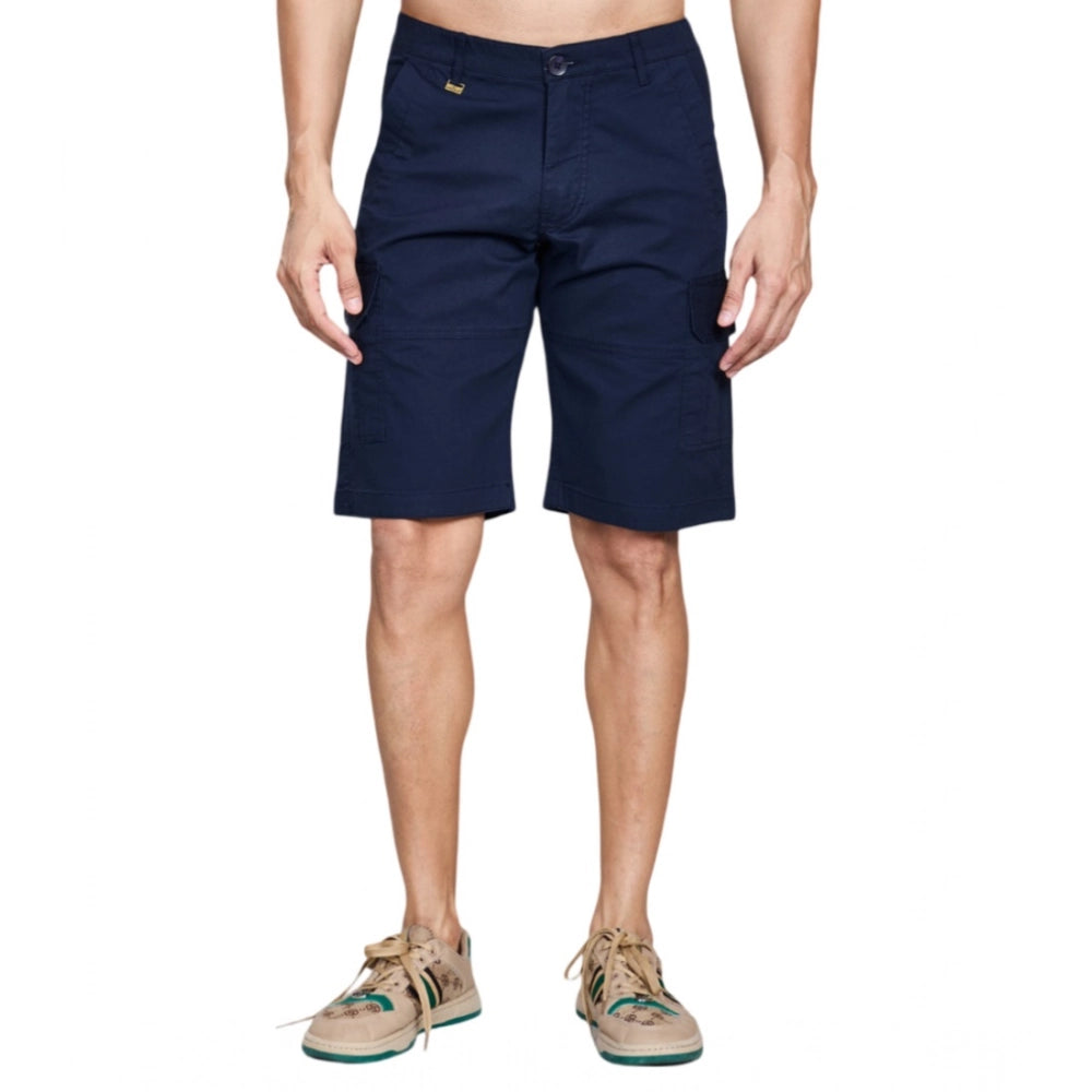 Amfyn Men's Casual Cotton Solid Knee Length Cargo Shorts (Navy)