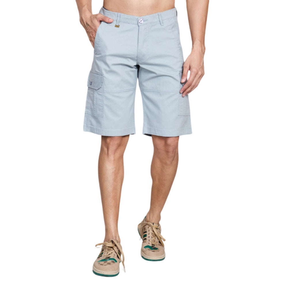 Amfyn Men's Casual Cotton Solid Knee Length Cargo Shorts (Grey)