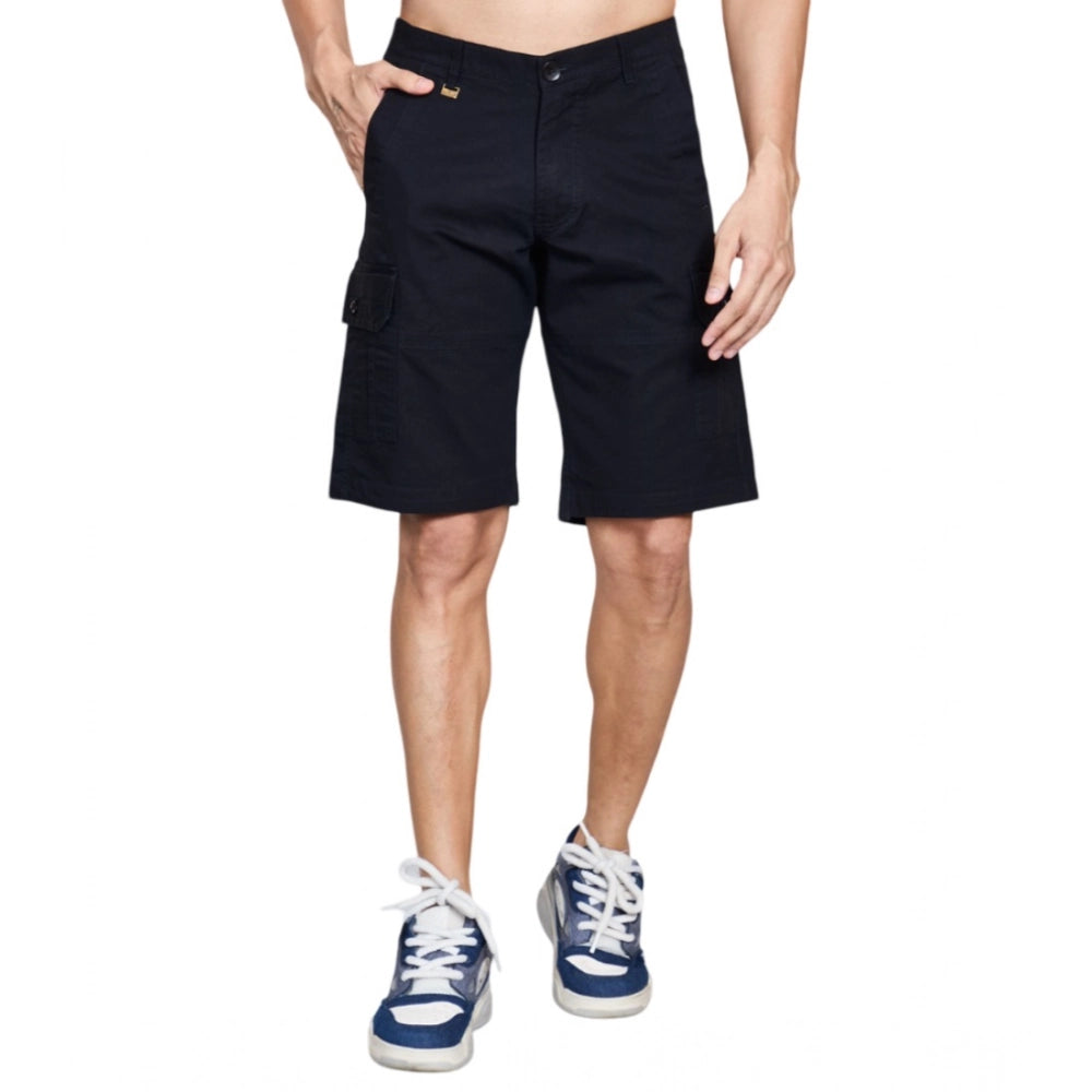 Amfyn Men's Casual Cotton Solid Knee Length Cargo Shorts (Black)