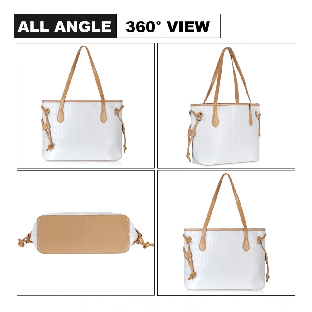 Amfyn Women's Canvas Medium Shoulder Zipper Handbag (White)