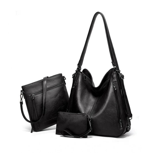 Amfyn Women's PU Leather Medium Shoulder Zipper Handbag (Black)