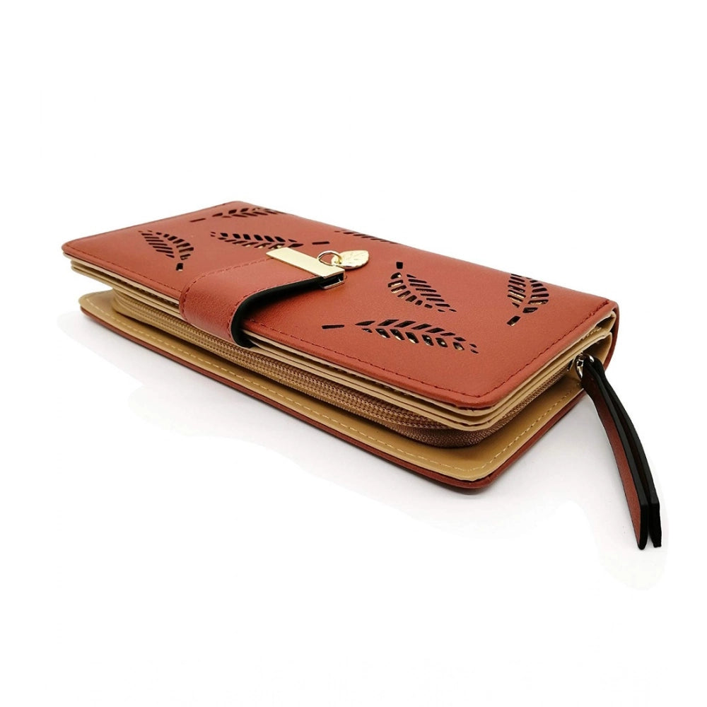 Amfyn Women's Faux Leather Medium Snap Button Wallet (Brown)