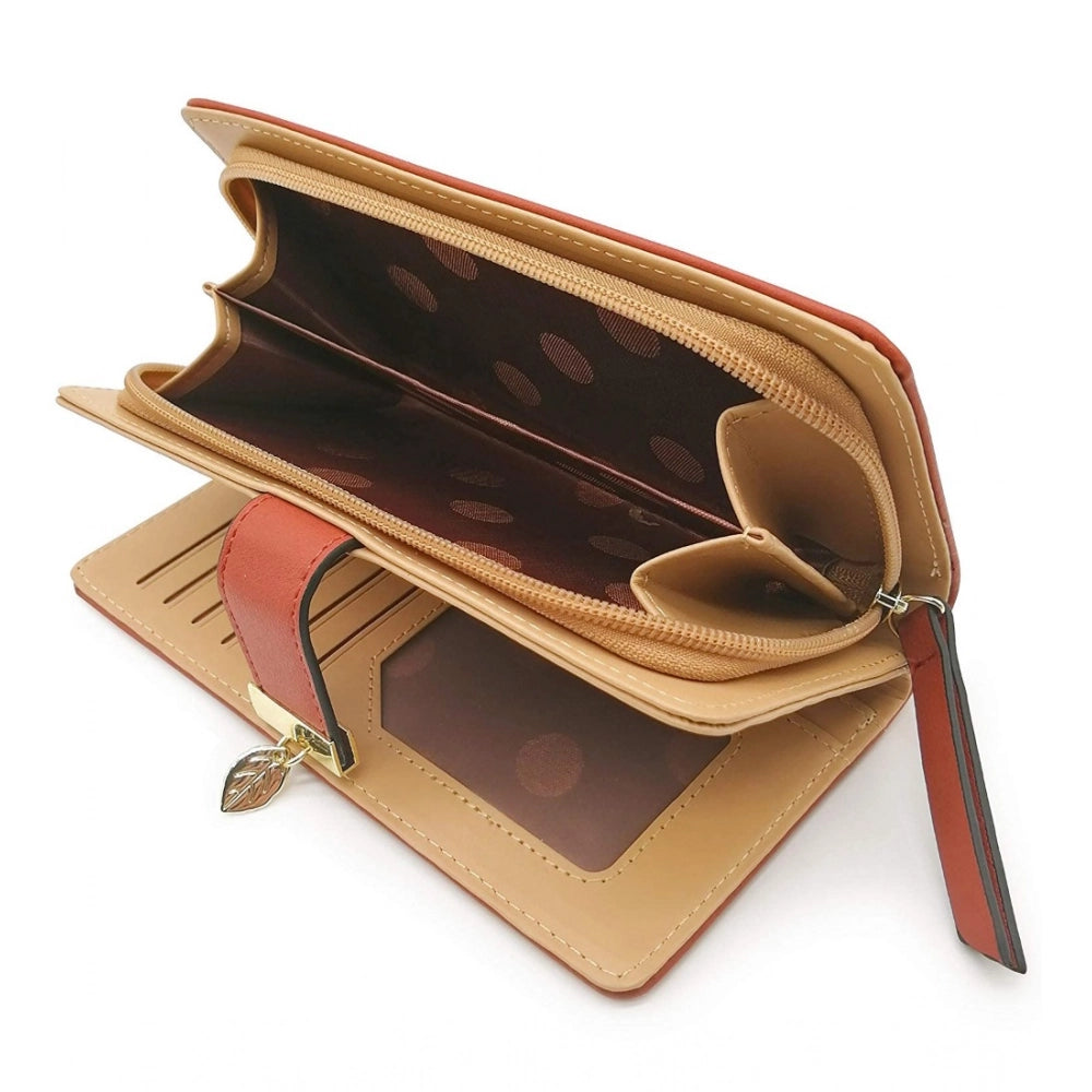 Amfyn Women's Faux Leather Medium Snap Button Wallet (Brown)