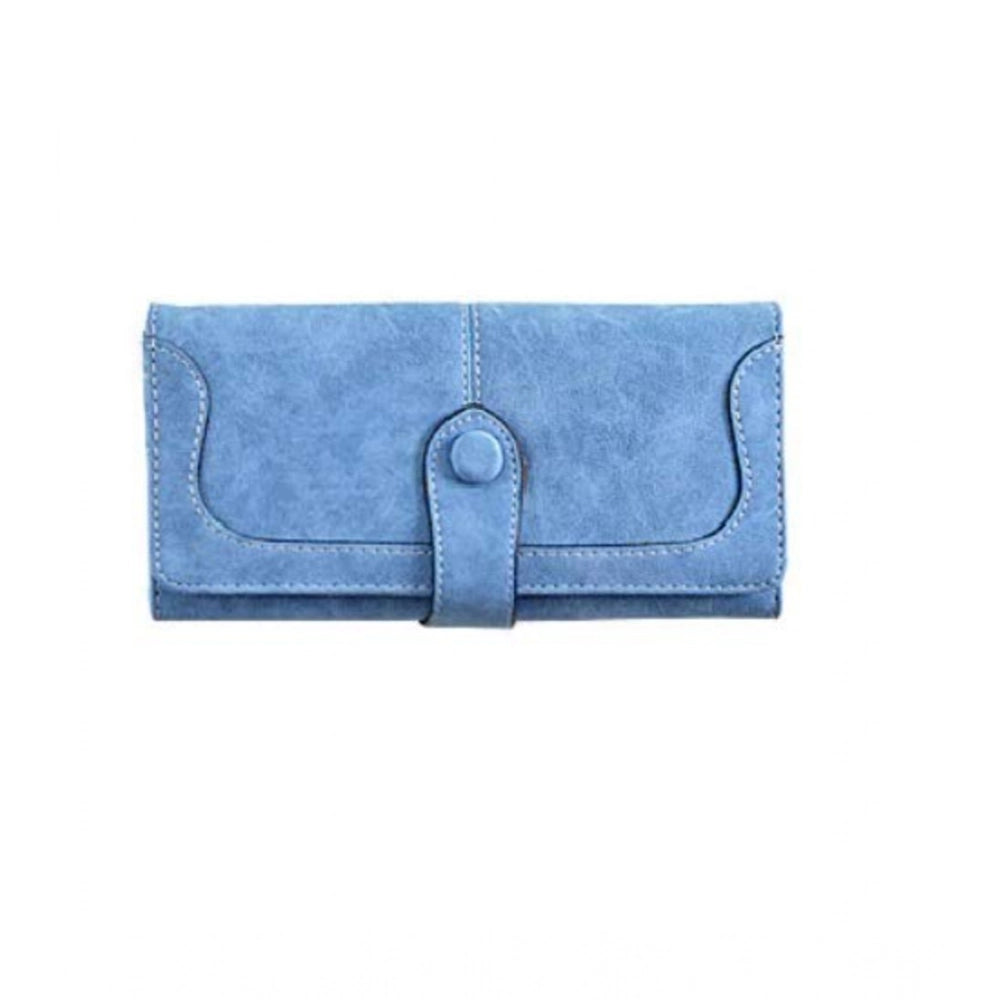 Amfyn Women's Faux Leather Medium Snap Button Wallet (Blue)