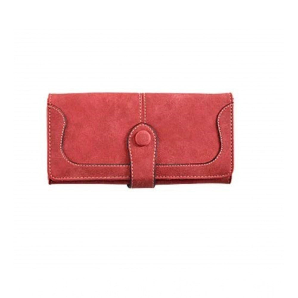 Amfyn Women's Faux Leather Medium Snap Button Wallet (Red)