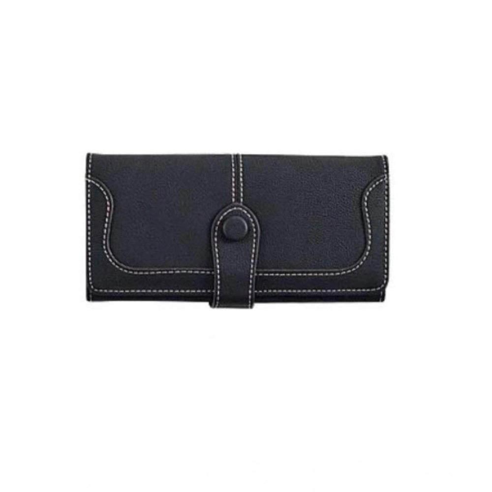 Amfyn Women's Faux Leather Medium Snap Button Wallet (Black)