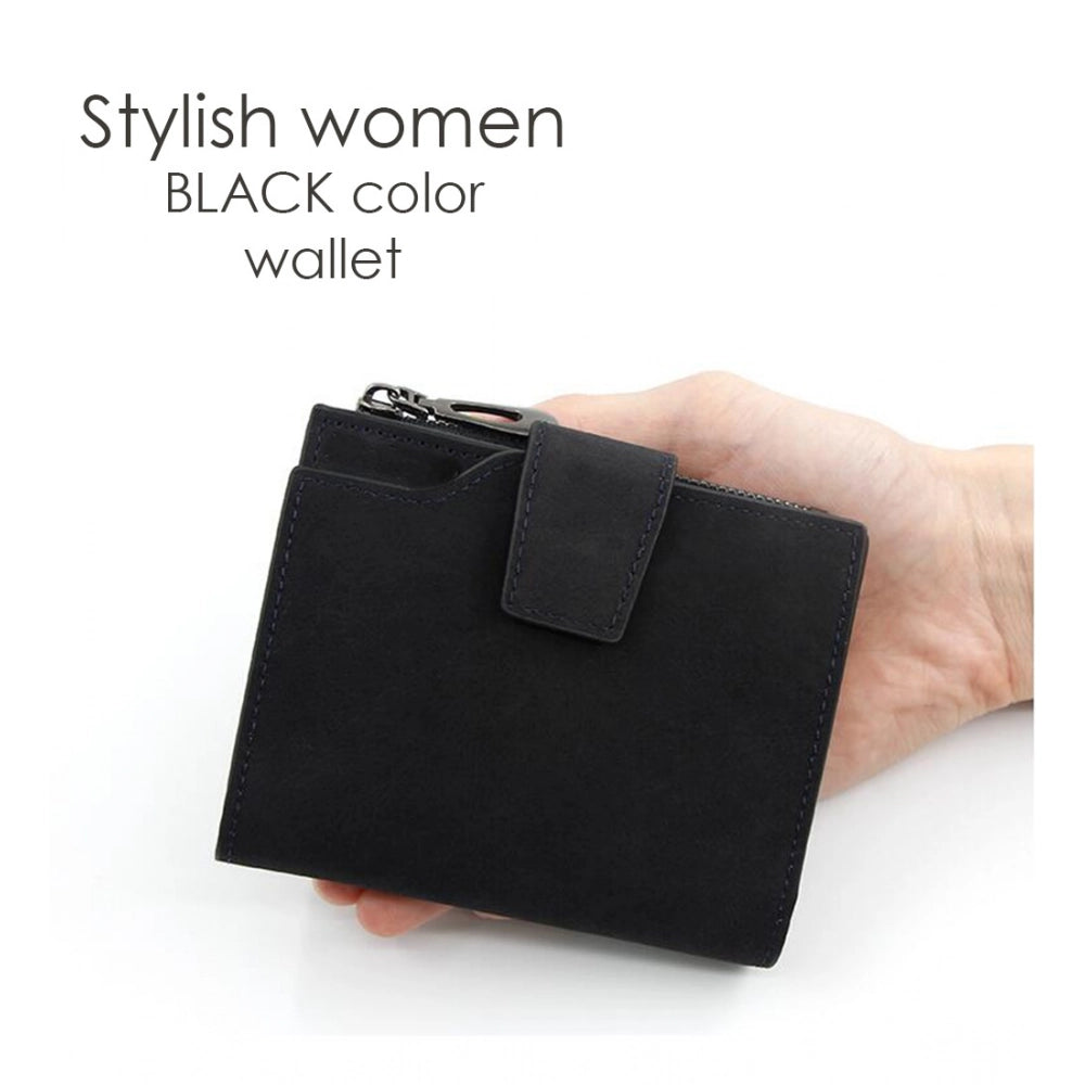 Amfyn Women's Vegan Leather Small Zipper Wallet (Black)