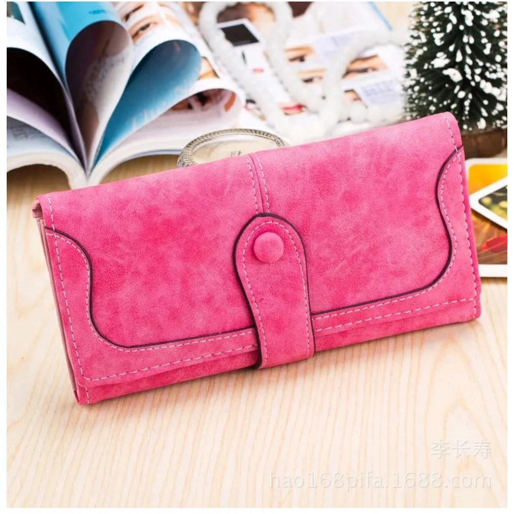 Amfyn Women's Faux Leather Medium Snap Button Wallet (Pink)