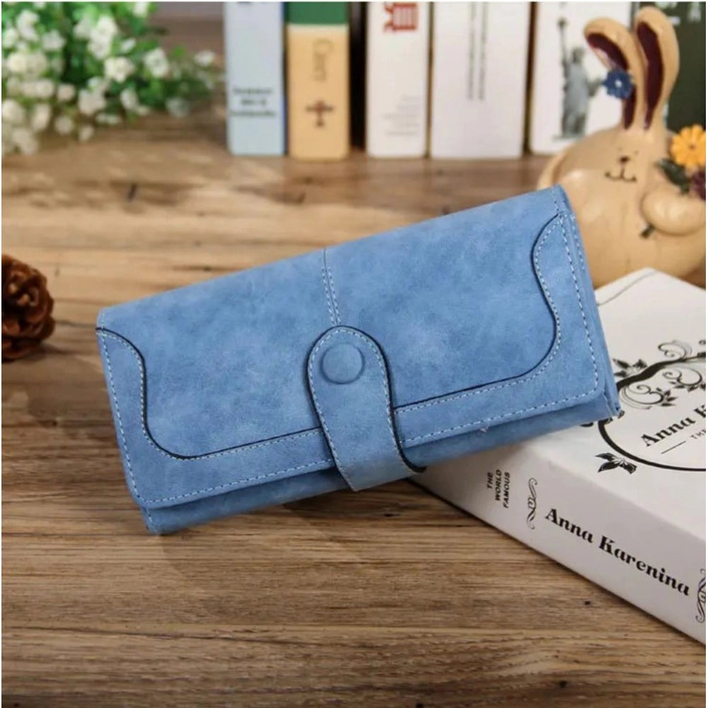 Amfyn Women's Faux Leather Medium Snap Button Wallet (Blue)