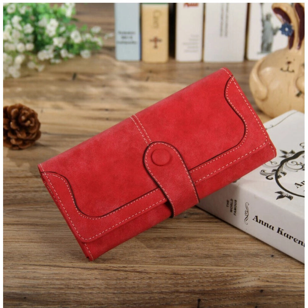 Amfyn Women's Faux Leather Medium Snap Button Wallet (Red)