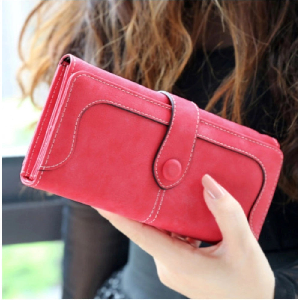 Amfyn Women's Faux Leather Medium Snap Button Wallet (Red)