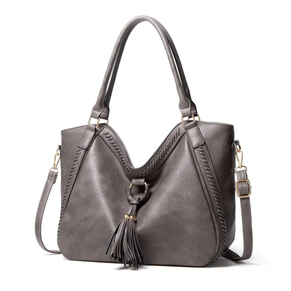 Amfyn Women's PU Leather Large Shoulder Zipper Handbag (Grey)
