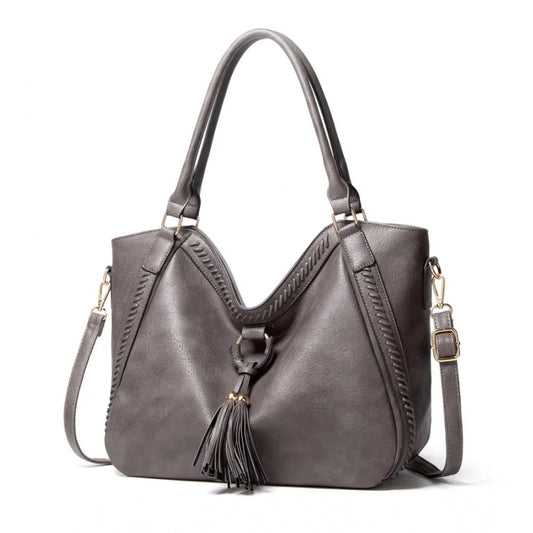 Amfyn Women's PU Leather Large Shoulder Zipper Handbag (Grey)