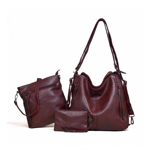 Amfyn Women's PU Leather Medium Shoulder Zipper Handbag (Wine red)