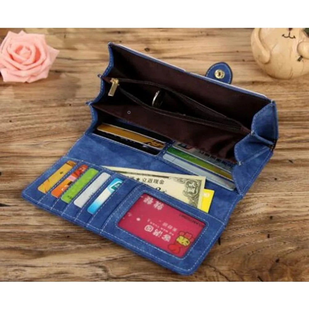 Amfyn Women's Faux Leather Medium Snap Button Wallet (Dark Blue)