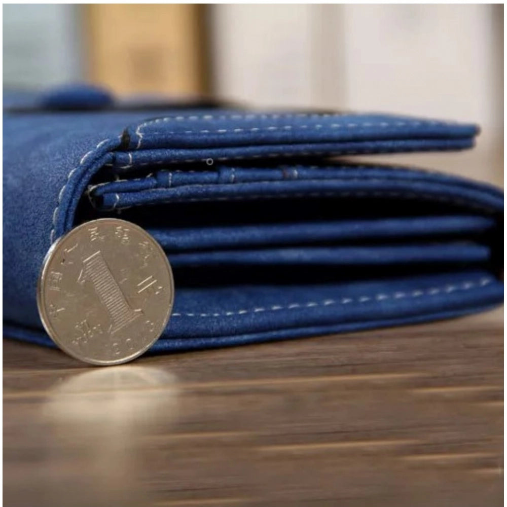 Amfyn Women's Faux Leather Medium Snap Button Wallet (Dark Blue)