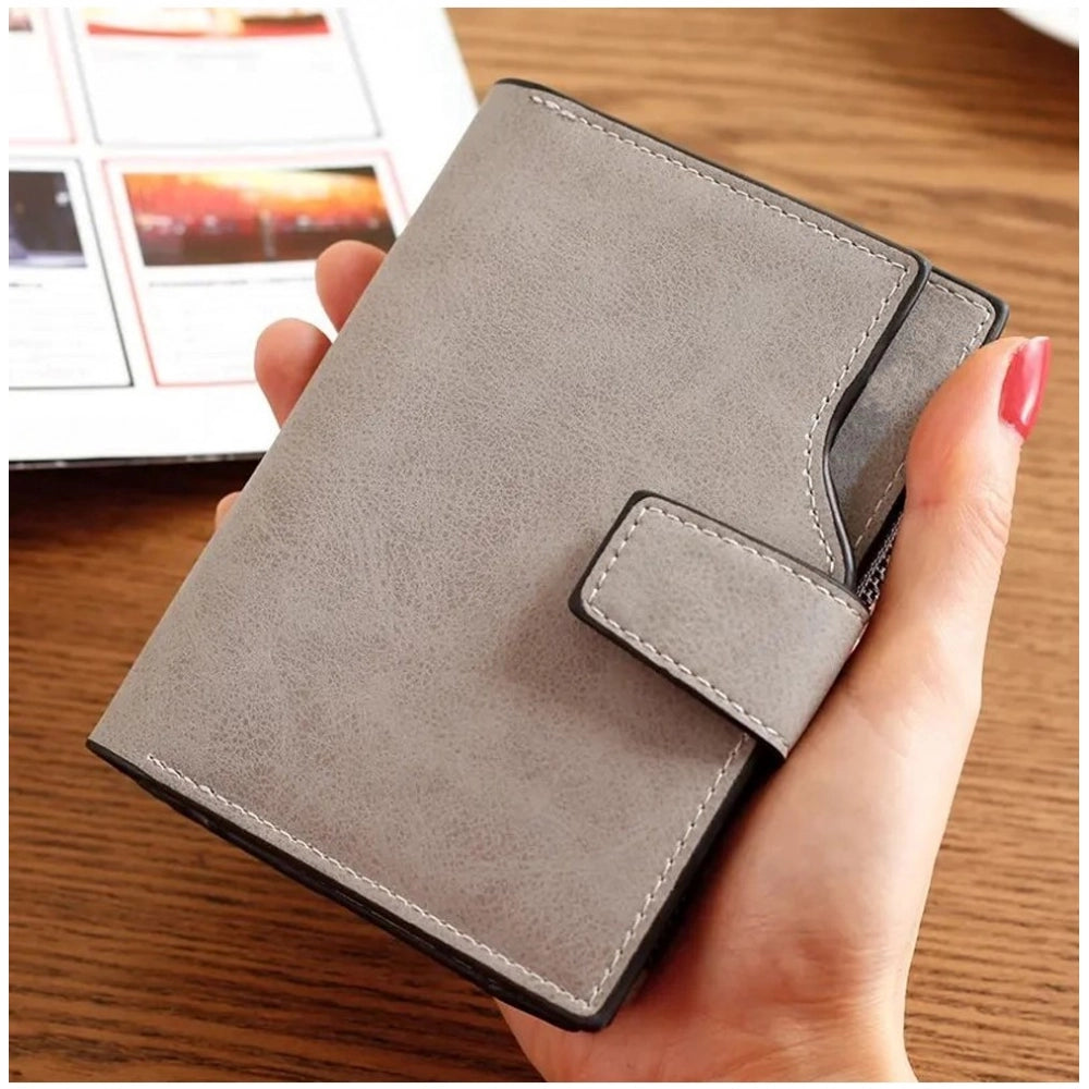 Amfyn Women's Vegan Leather Small Zipper Wallet (Grey)