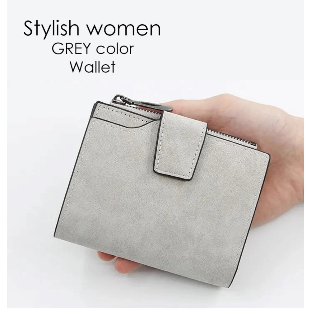 Amfyn Women's Vegan Leather Small Zipper Wallet (Grey)