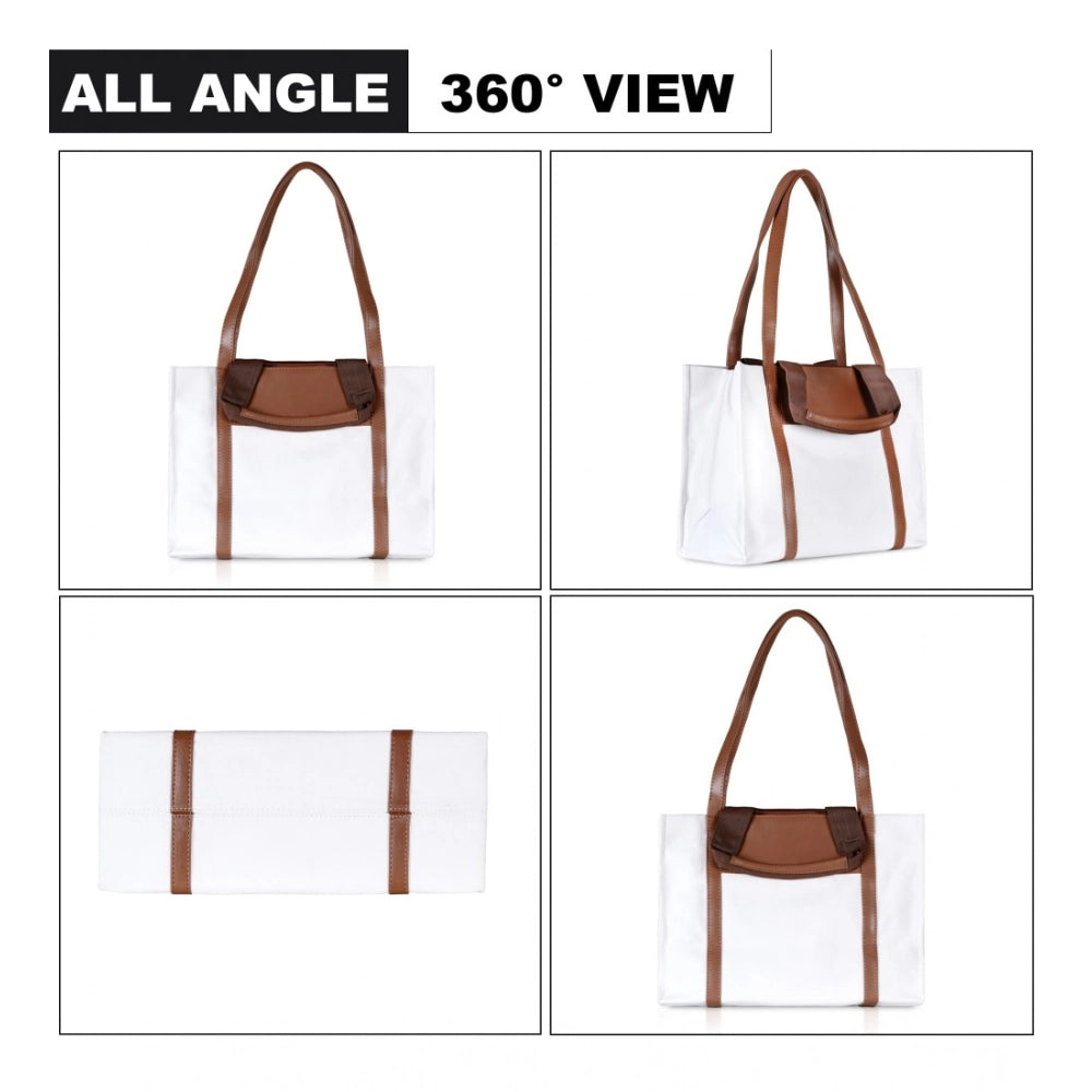 Amfyn Women's Canvas Medium Top handle Satchel Zipper Handbag (White)