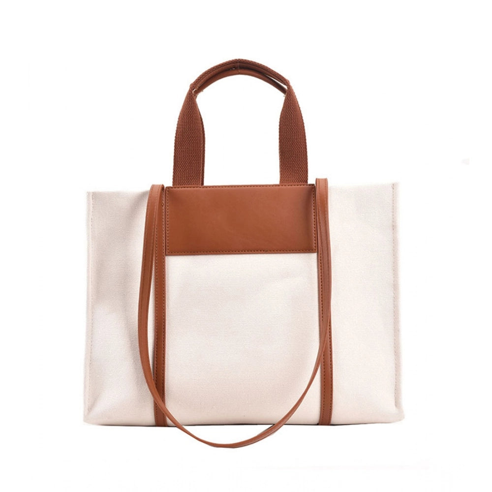 Amfyn Women's Canvas Medium Top handle Satchel Zipper Handbag (White)