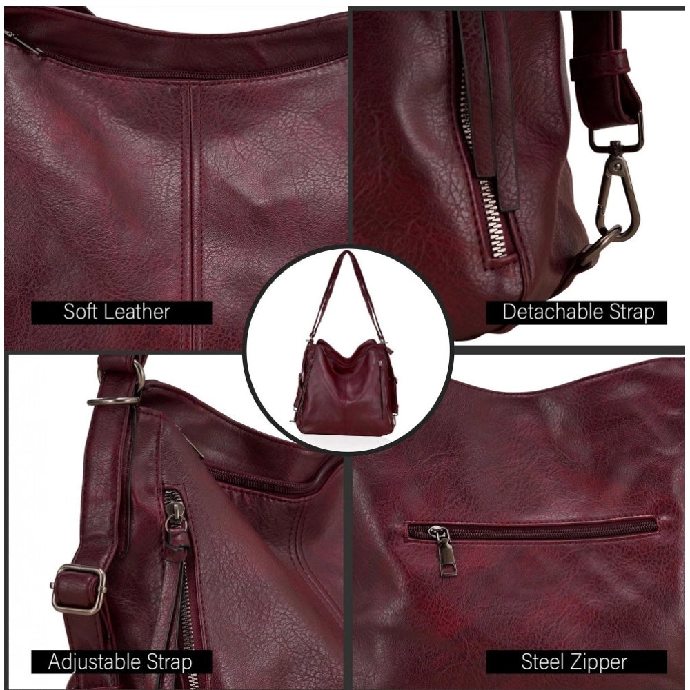 Amfyn Women's PU Leather Medium Shoulder Zipper Handbag (Wine red)