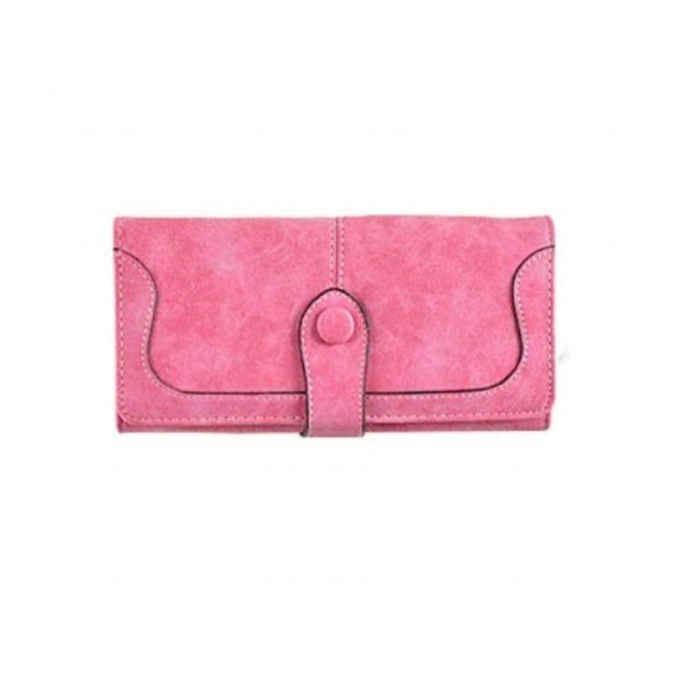 Amfyn Women's Faux Leather Medium Snap Button Wallet (Pink)