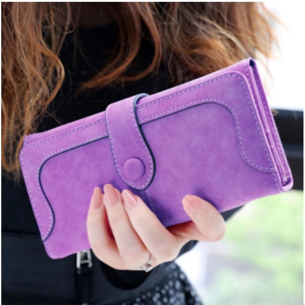 Amfyn Women's Faux Leather Medium Snap Button Wallet (Purple)