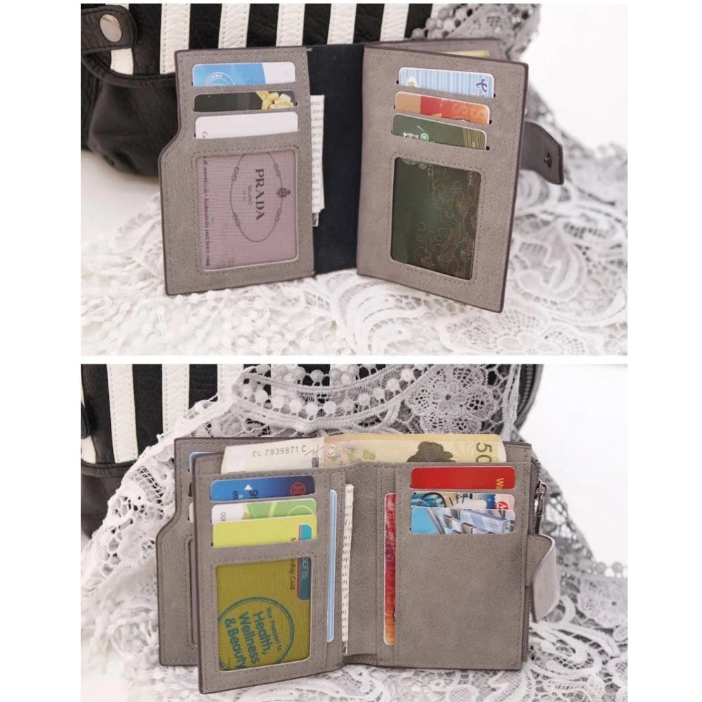 Amfyn Women's Vegan Leather Small Zipper Wallet (Grey)