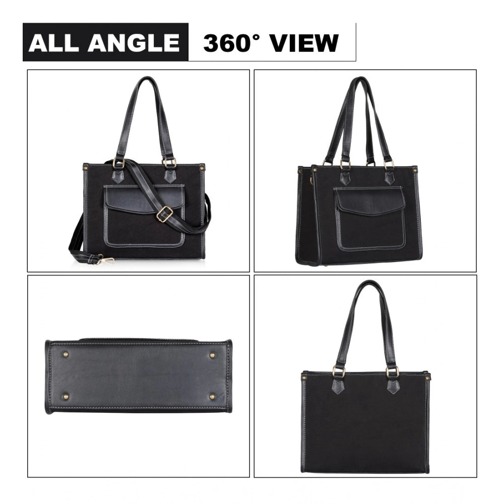 Amfyn Women's Canvas Medium Top handle Satchel Zipper Handbag (Black)