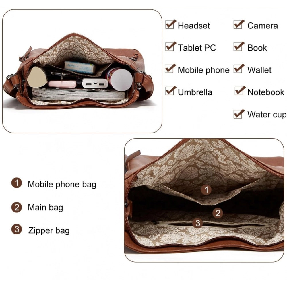 Amfyn Women's PU Leather Medium Shoulder Zipper Handbag (Brown)