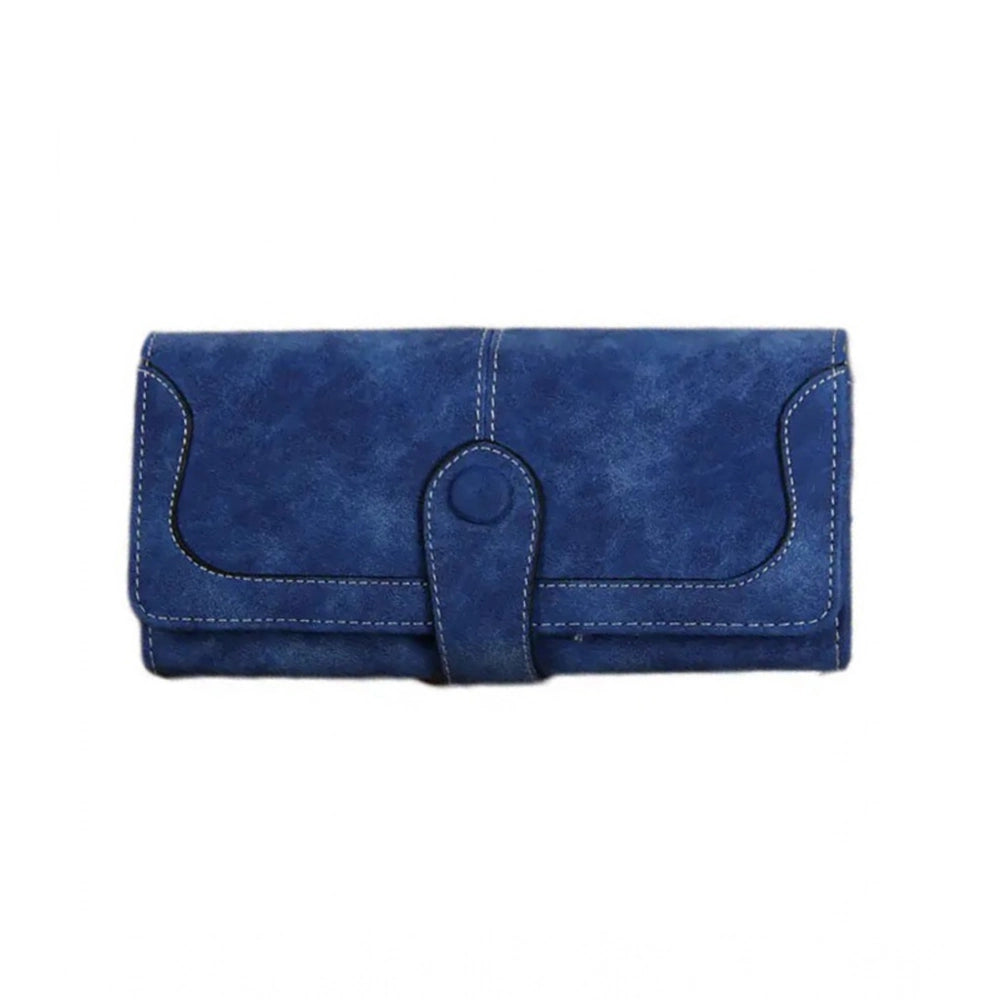 Amfyn Women's Faux Leather Medium Snap Button Wallet (Dark Blue)