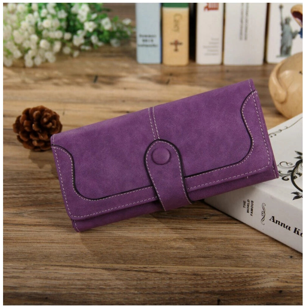 Amfyn Women's Faux Leather Medium Snap Button Wallet (Purple)