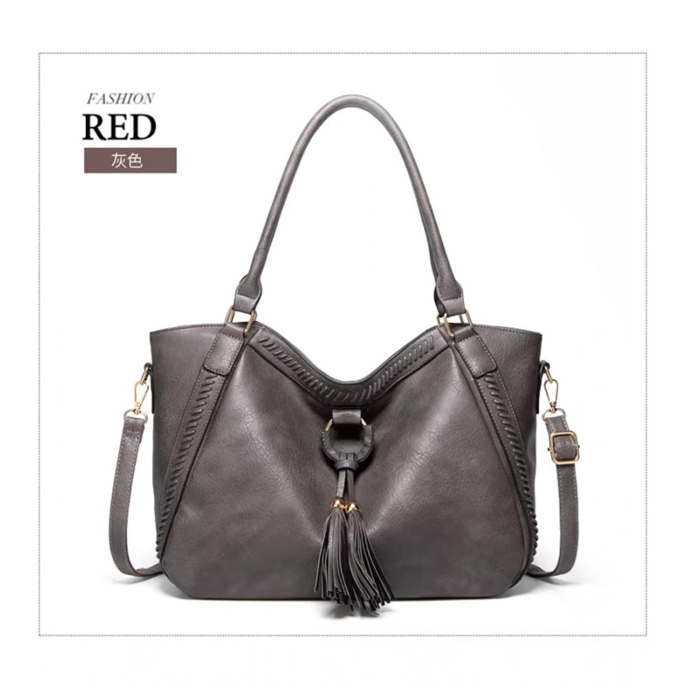Amfyn Women's PU Leather Large Shoulder Zipper Handbag (Grey)