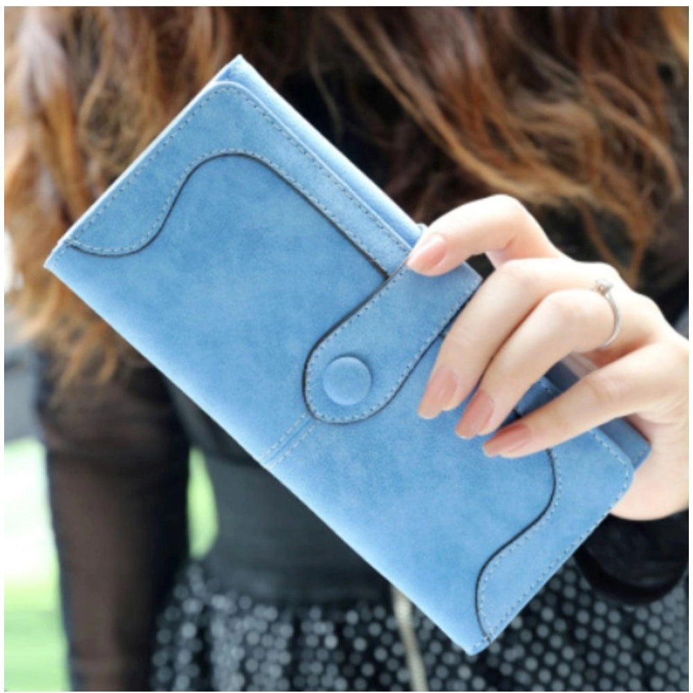 Amfyn Women's Faux Leather Medium Snap Button Wallet (Blue)