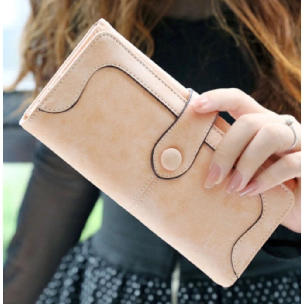 Amfyn Women's Faux Leather Medium Snap Button Wallet (Khakhi)