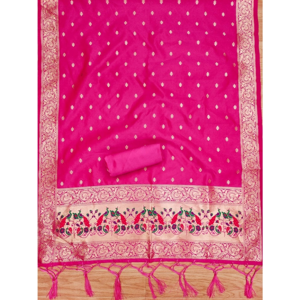 Amfyn Women's Banarasi Silk Printed Unstitched Salwar Suit Material With Dupatta (Pink, 3Mtrs)