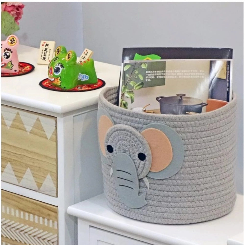 Amfyn Cotton Elephant Basket 10x8 Inch Pack of 1 (Grey)