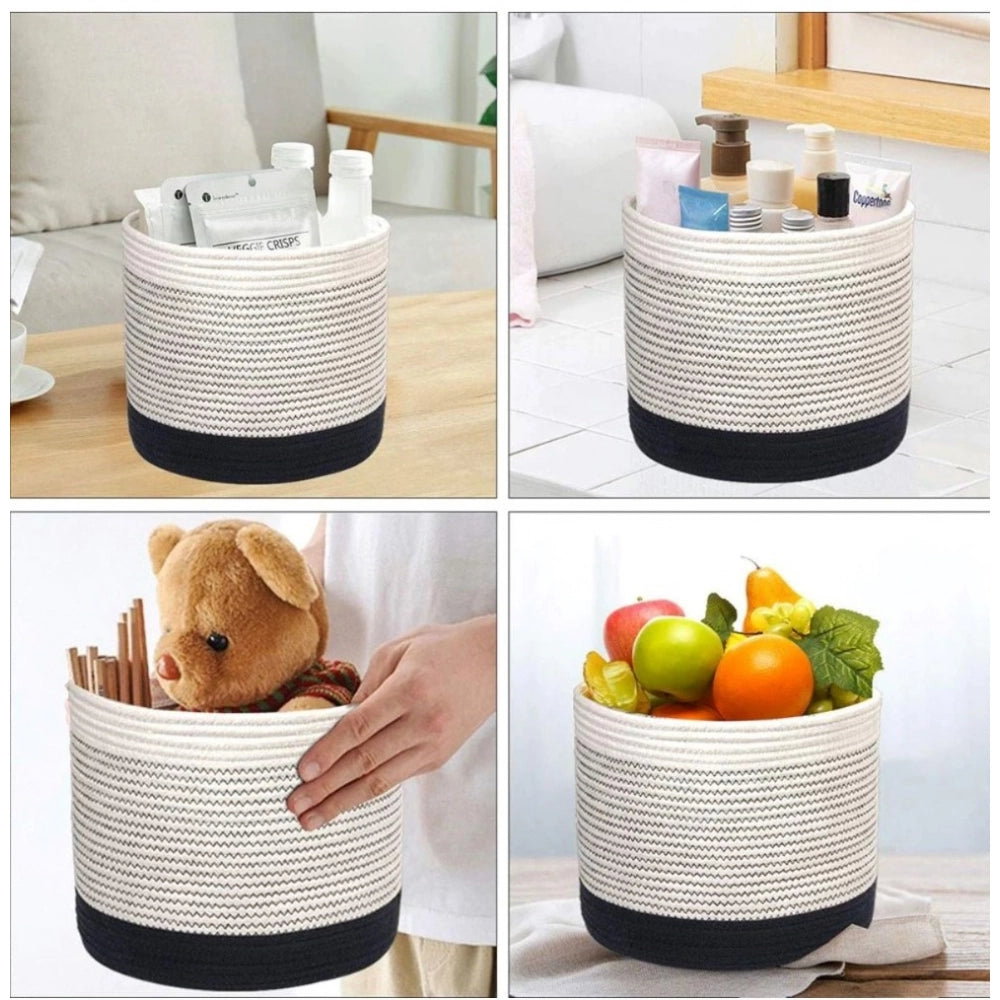 Amfyn Cotton Large Woven Storage Basket 10x10 Inch Pack of 1 (White)