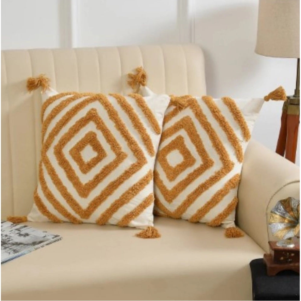 Amfyn Cotton Diamond Tufted Cushion Pillow Cover 16x16 Inch Pack of 2 (Yellow)