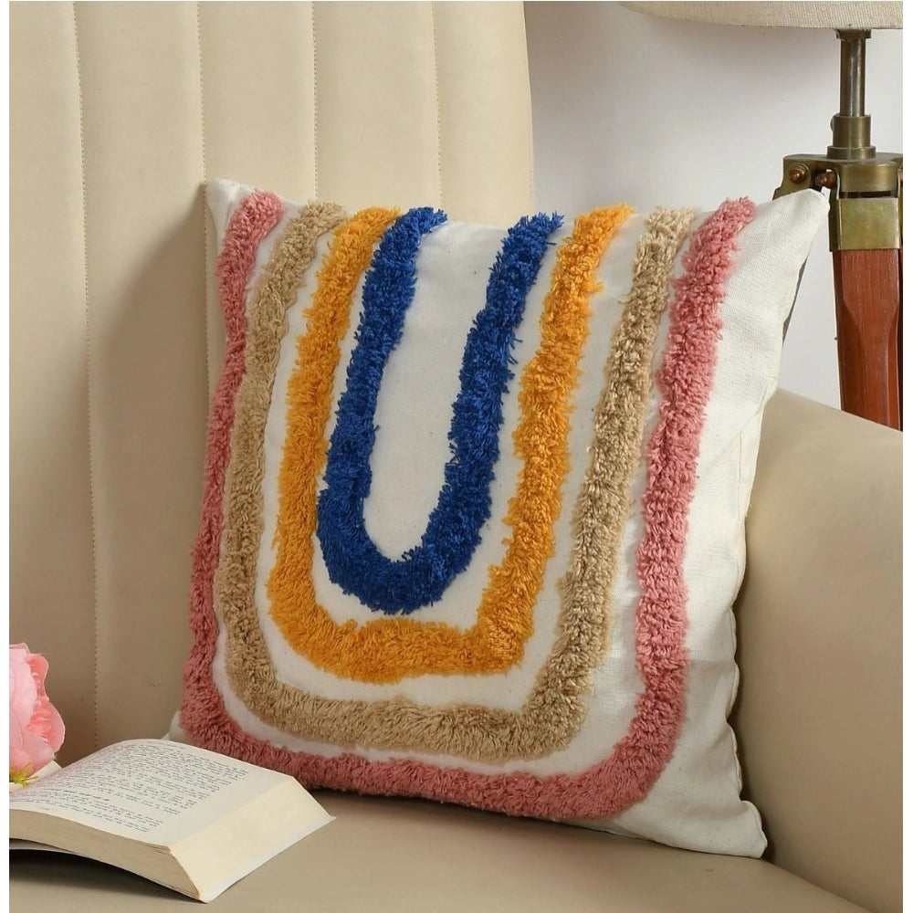 Amfyn Cotton Tufted Cushion Pillow Cover 16x16 Inch Pack of 2 (Ranibow)