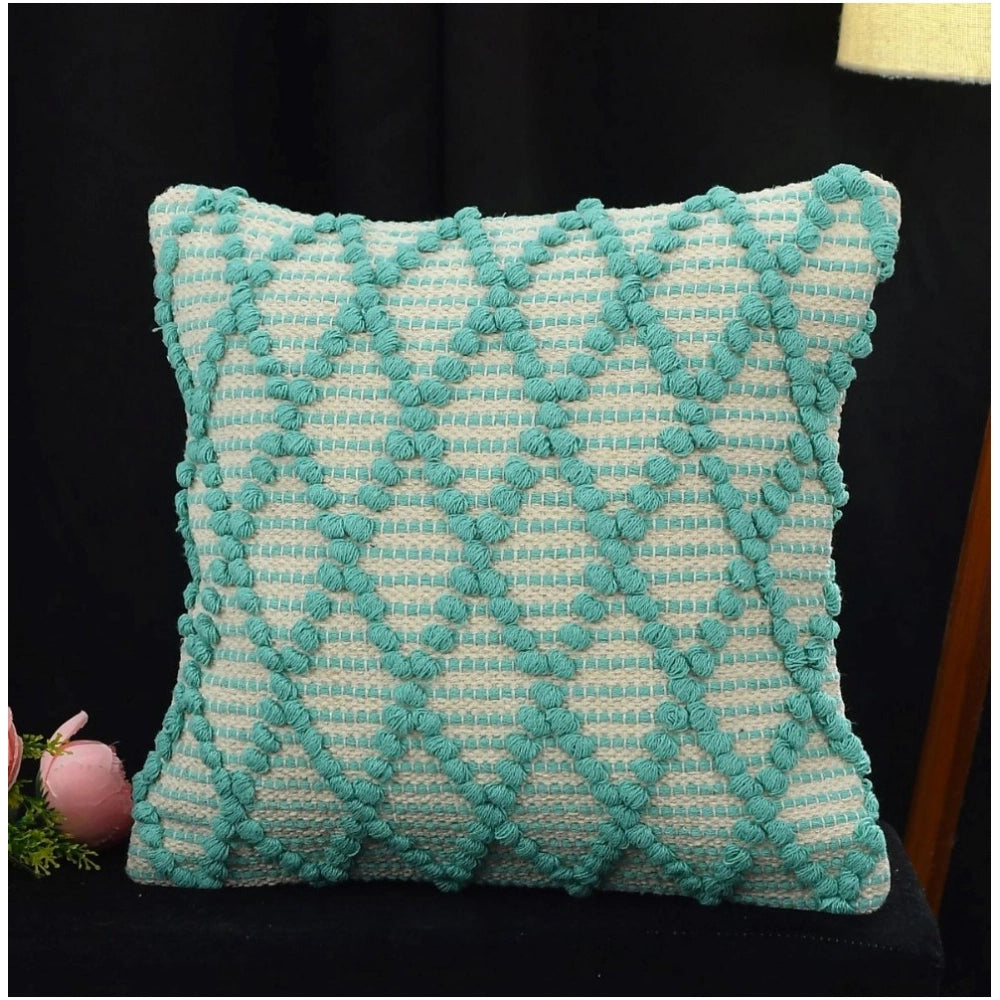 Amfyn Cotton Handcrafted Pit Loom Cushion Cover 16x16 Inch Pack of 2 (Sea Green)