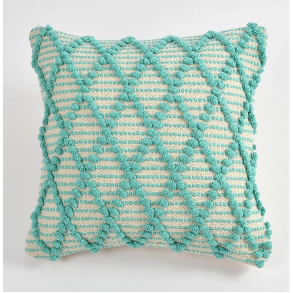 Amfyn Cotton Handcrafted Pit Loom Cushion Cover 16x16 Inch Pack of 2 (Sea Green)
