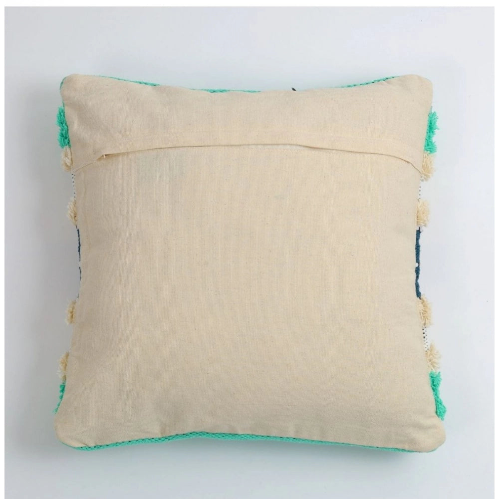 Amfyn Cotton Striped Handcrafted Pit Loom Cushion Cover 16x16 Inch Pack of 2 (Green Cream)