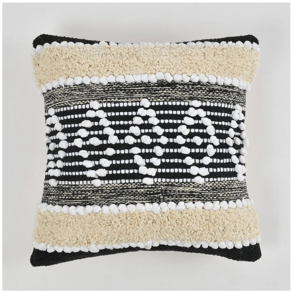 Amfyn Cotton Diamond Handcrafted Pit Loom Cushion Cover 16x16 Inch Pack of 2 (Black Cream)